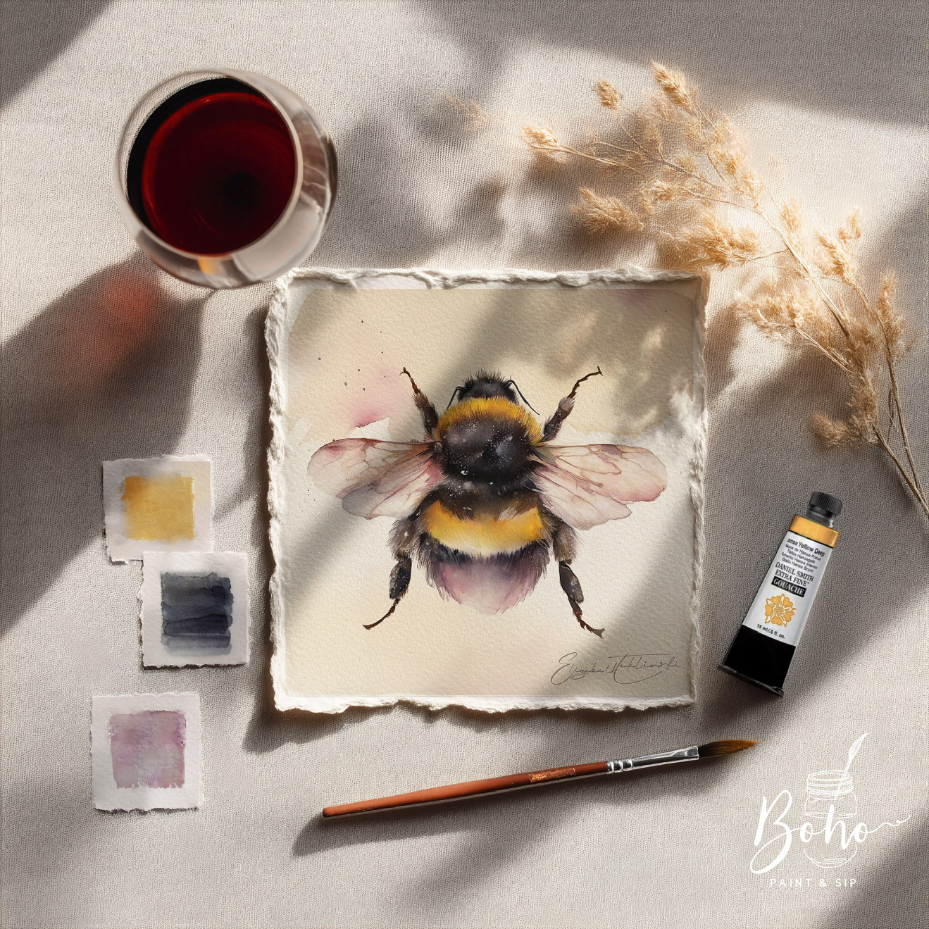 Bumblebee, original watercolor by Elizabeth Teklinski