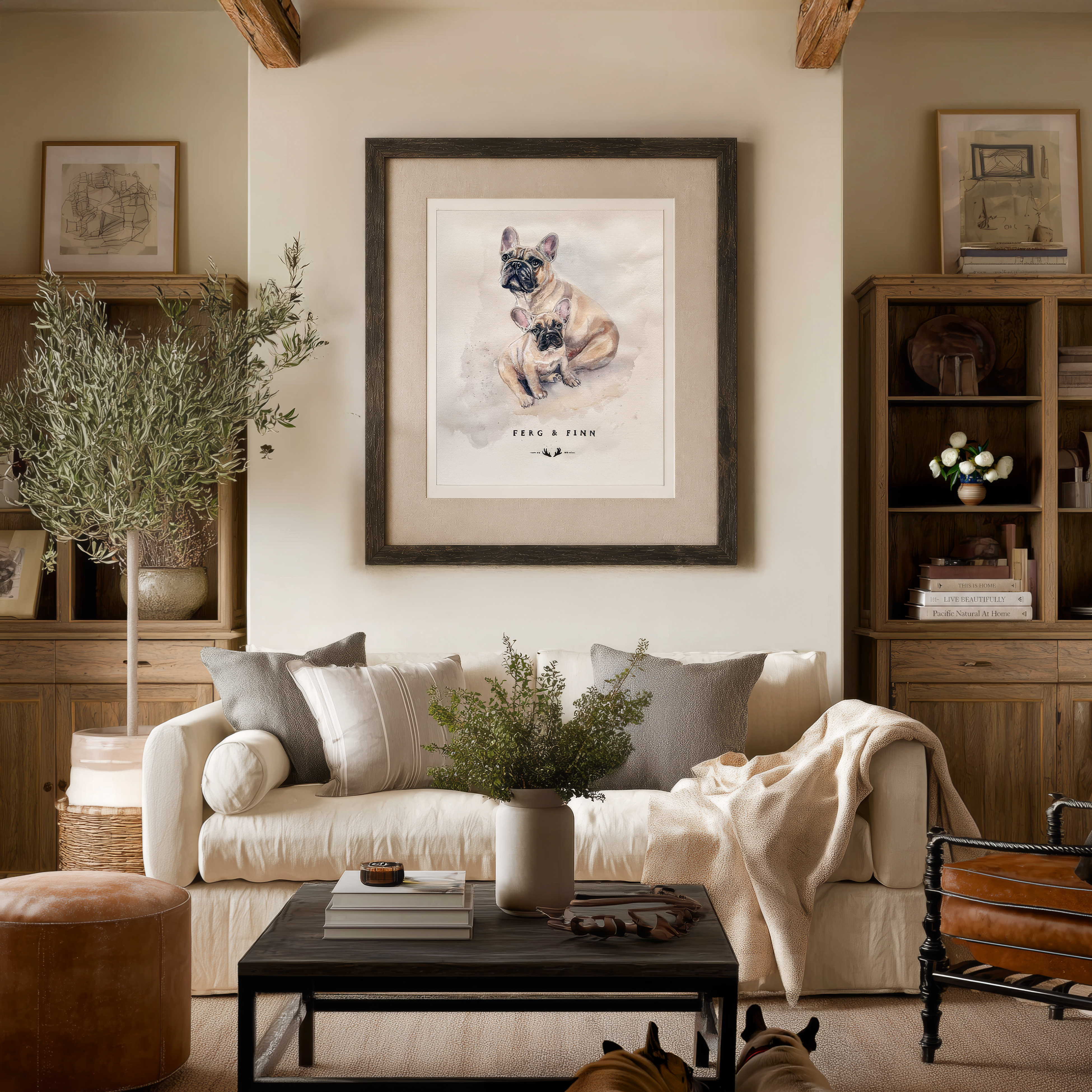 Illustrative room mockup of Ferg & Finn, watercolor by Elizabeth Teklinski